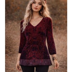 Burnout Velvet Tunic Top Witchy Fairy Y2k Medium Red Purple Dark Romantic Grunge